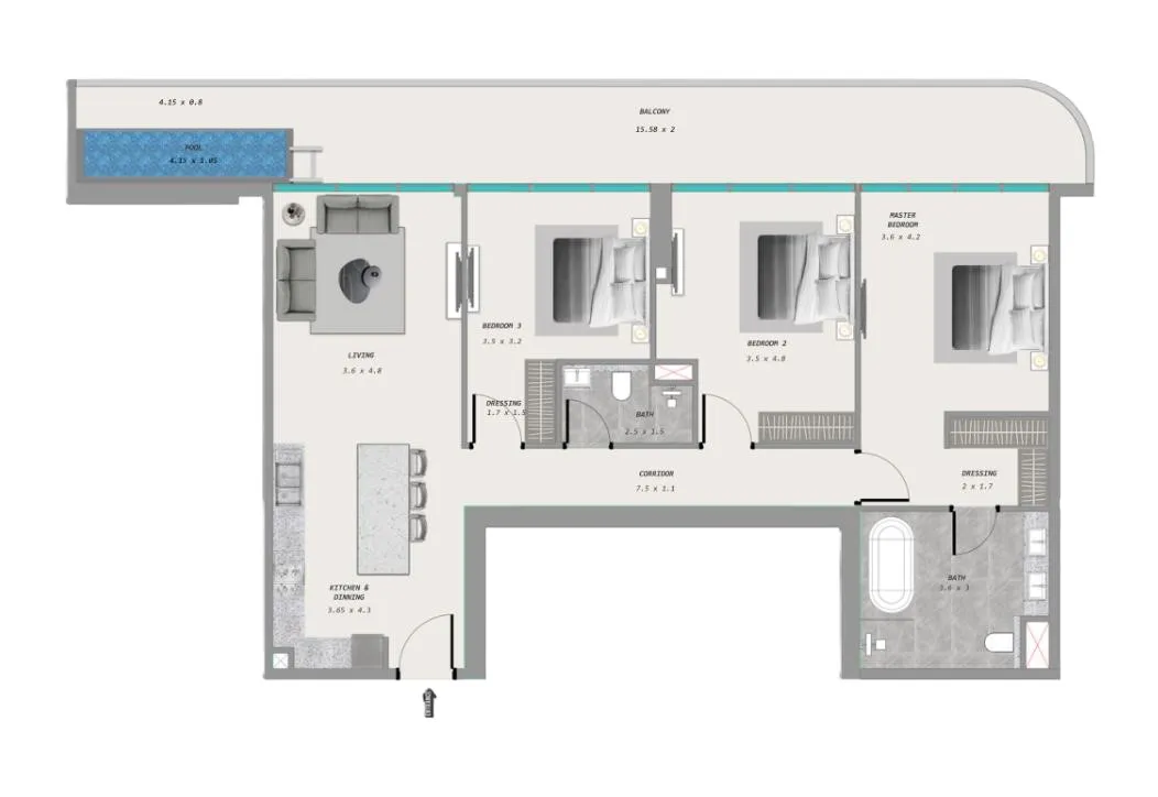 Floor plan — 3 BR
