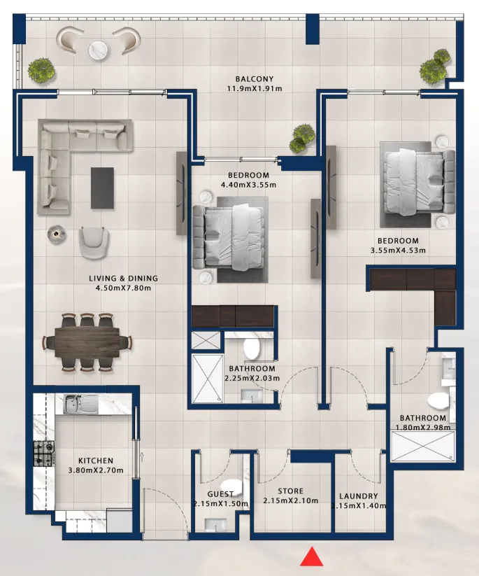Floor plan — 2 BR