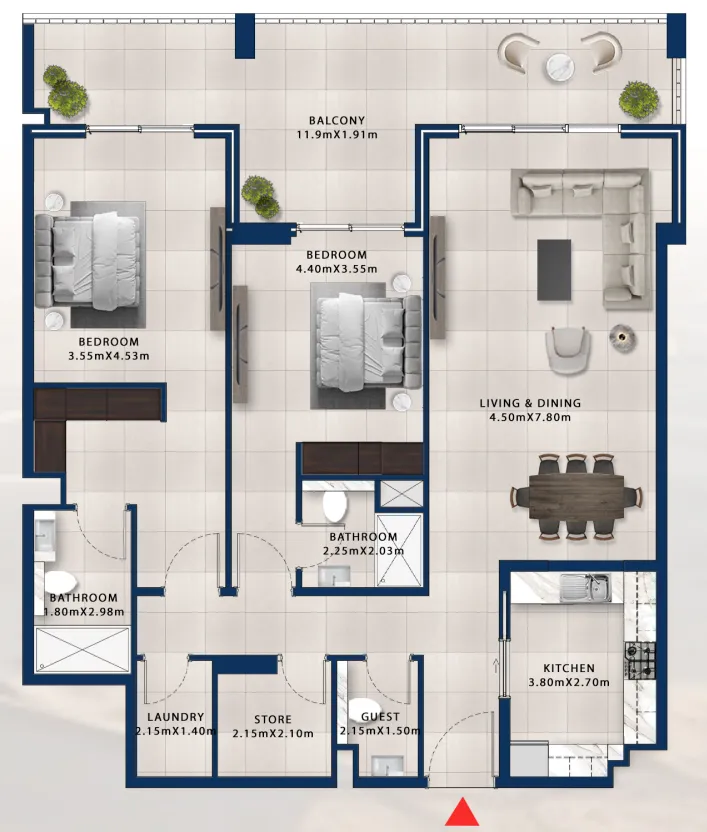 Floor plan — 2 BR