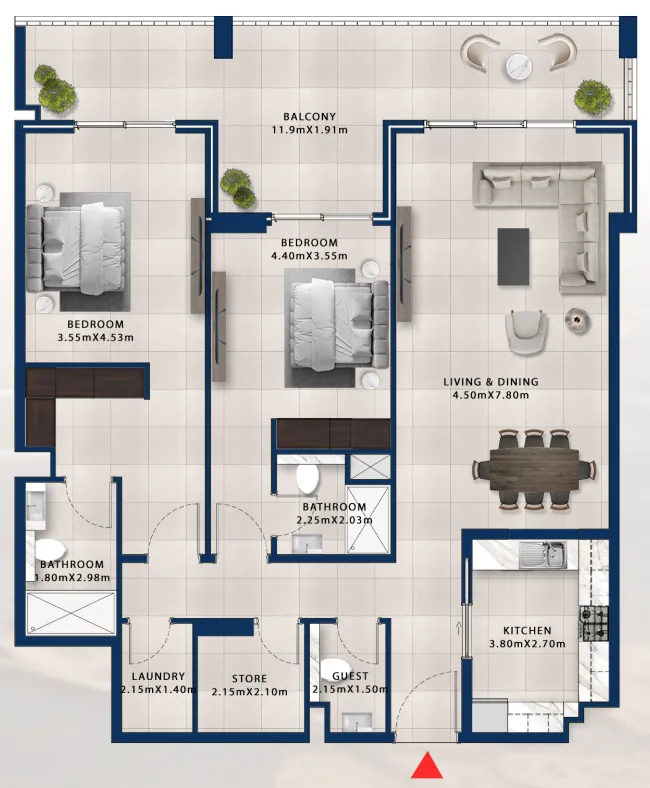 Floor plan — 2 BR