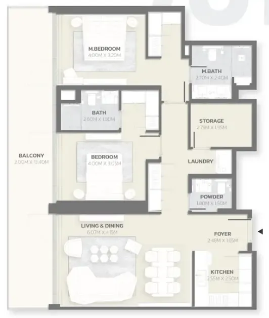 Floor plan — 2 BR