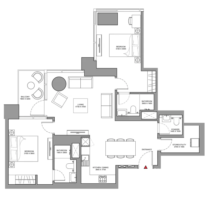 Floor plan — 2 BR