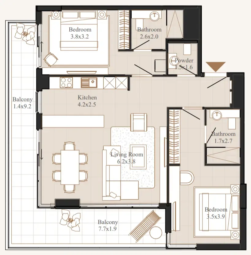 Floor plan — 2 BR