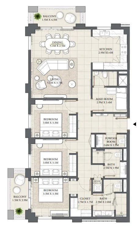 Floor plan — 3 BR