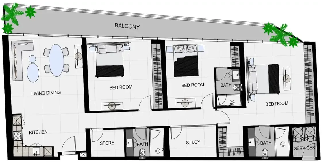 Floor plan — 3 BR