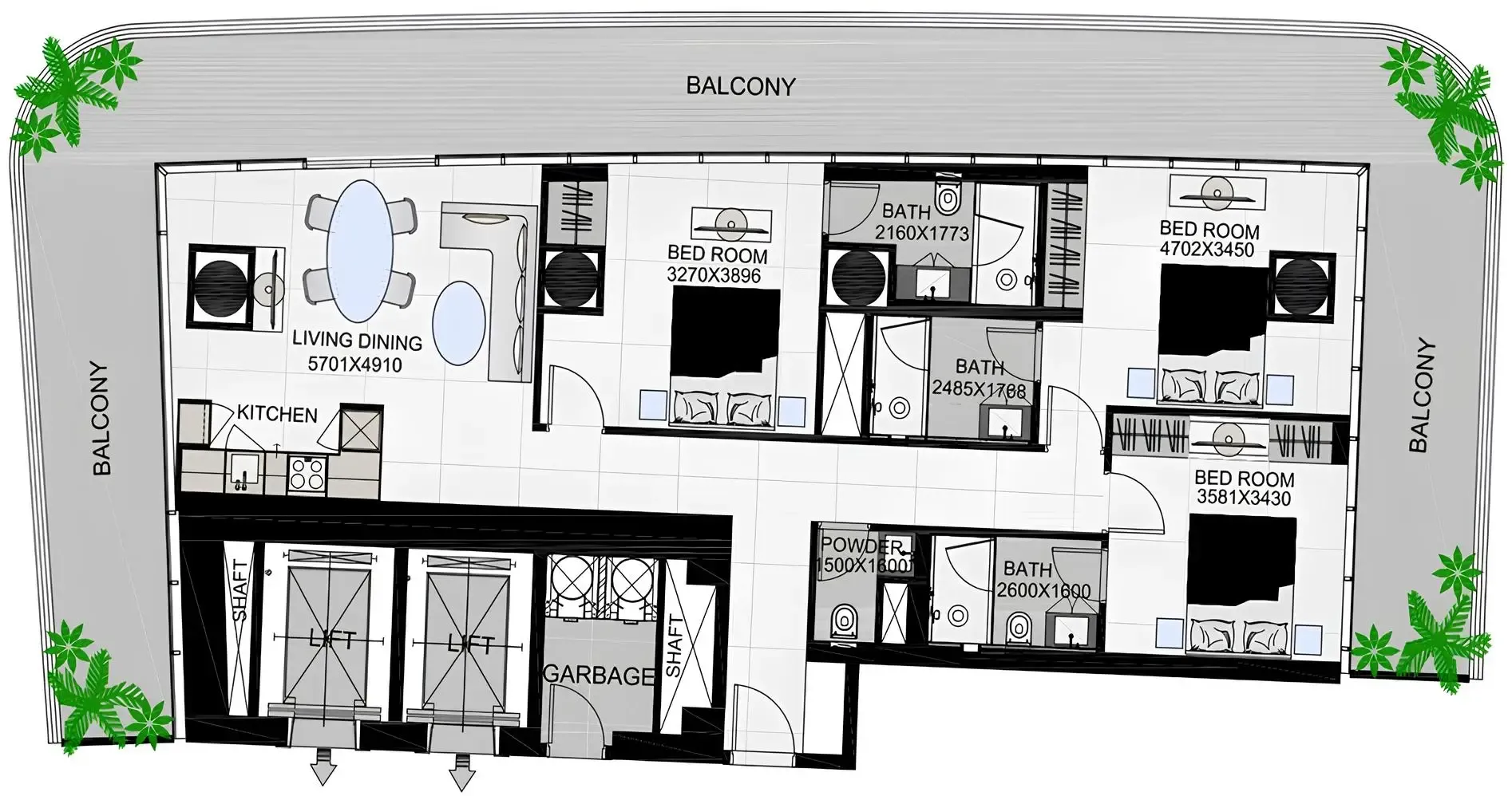 Floor plan — 3 BR