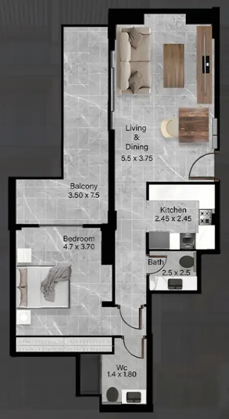 Floor plan — 1 BR