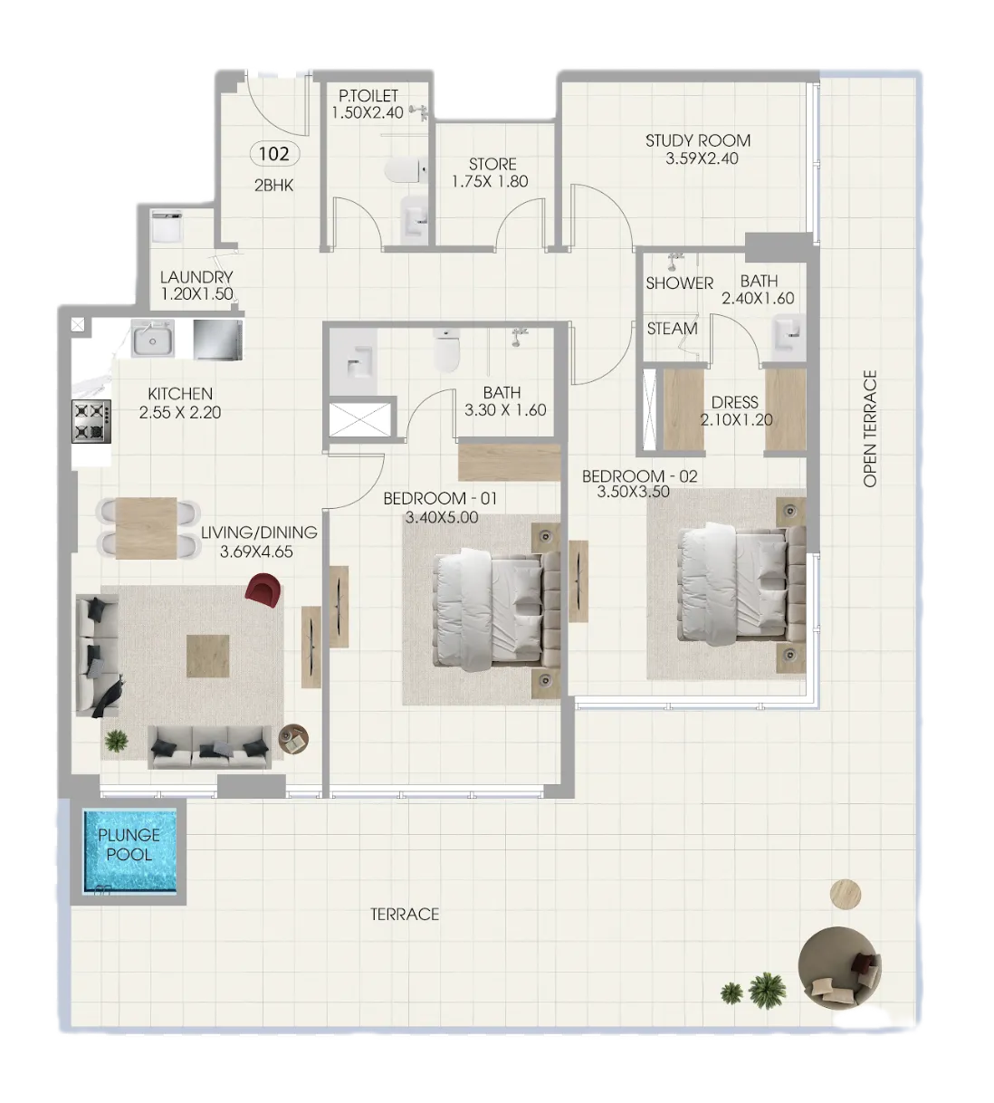Floor plan — 2 BR