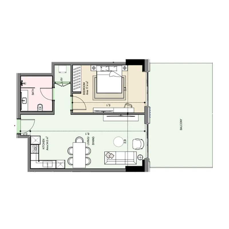Floor plan — 1 BR