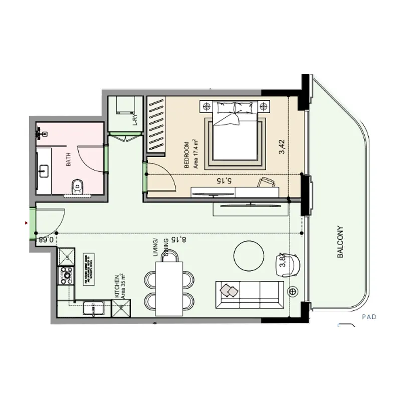 Floor plan — 1 BR