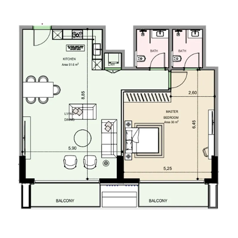 Floor plan — 1 BR