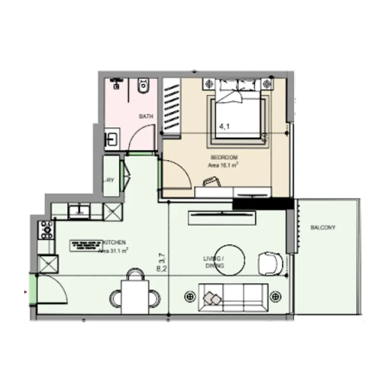 Floor plan — 1 BR