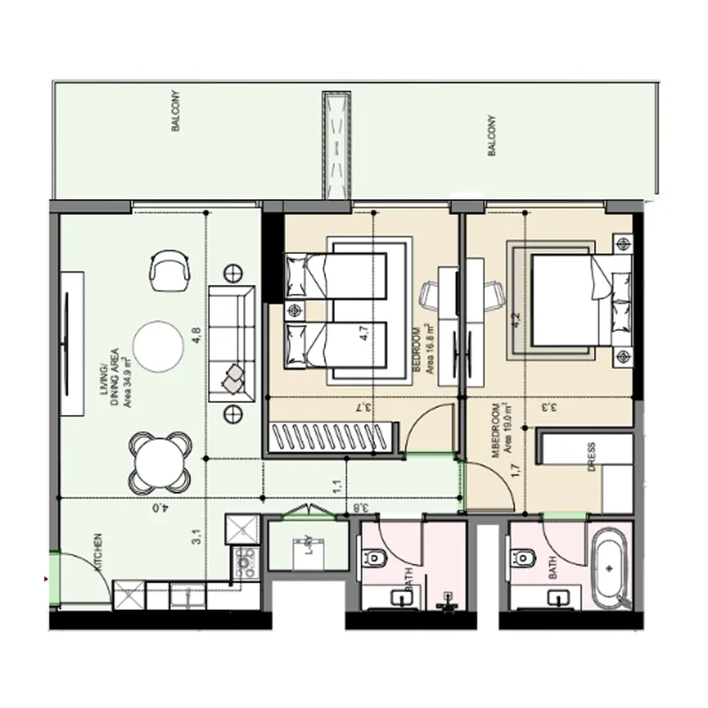 Floor plan — 2 BR