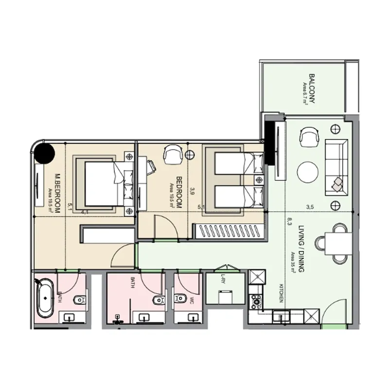 Floor plan — 2 BR