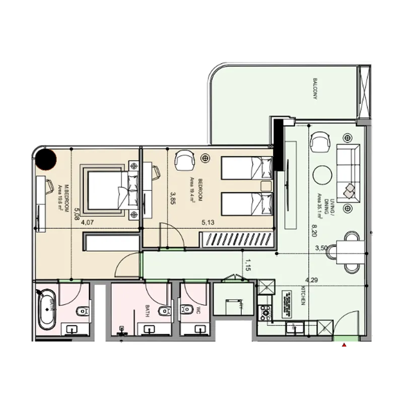 Floor plan — 2 BR
