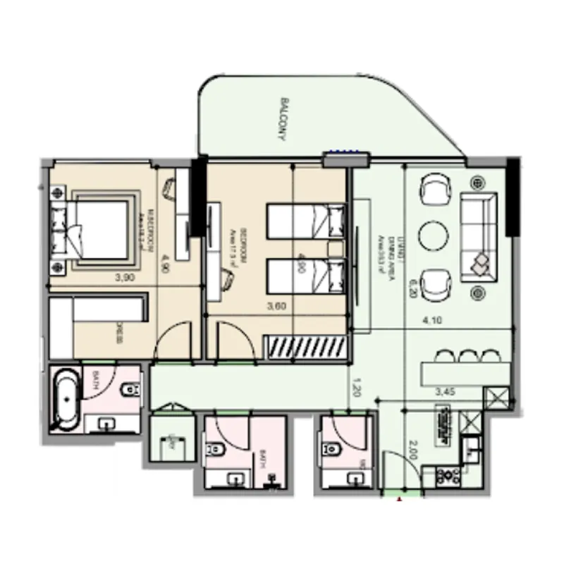 Floor plan — 2 BR