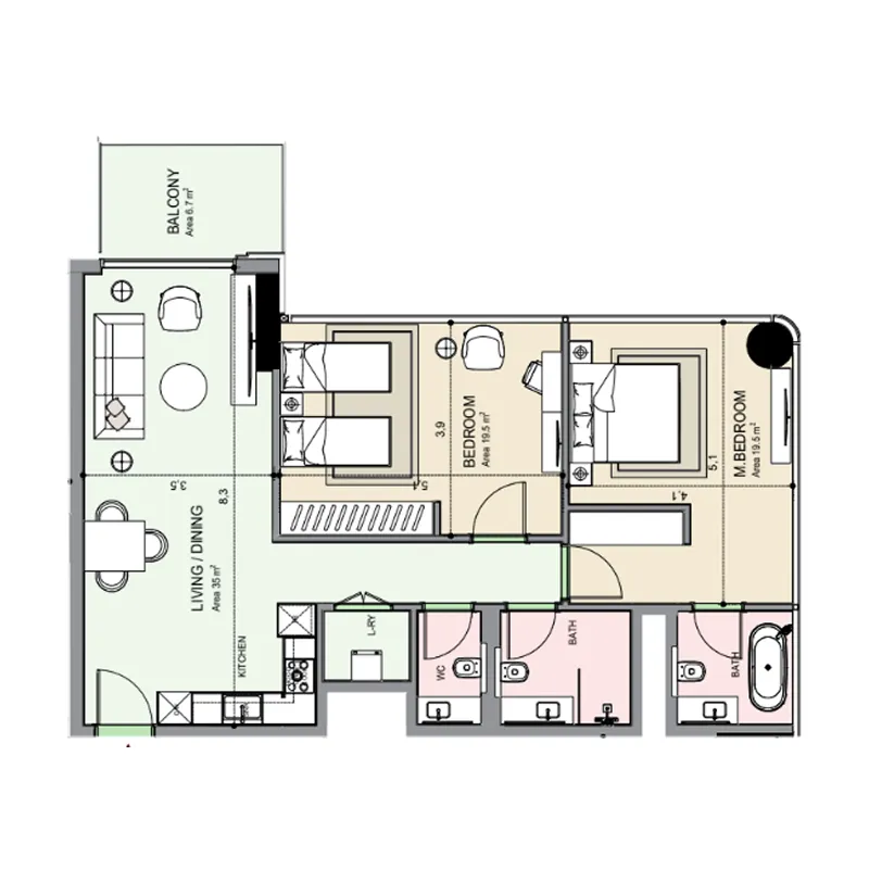 Floor plan — 2 BR