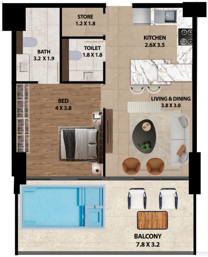 Floor plan — 1 BR