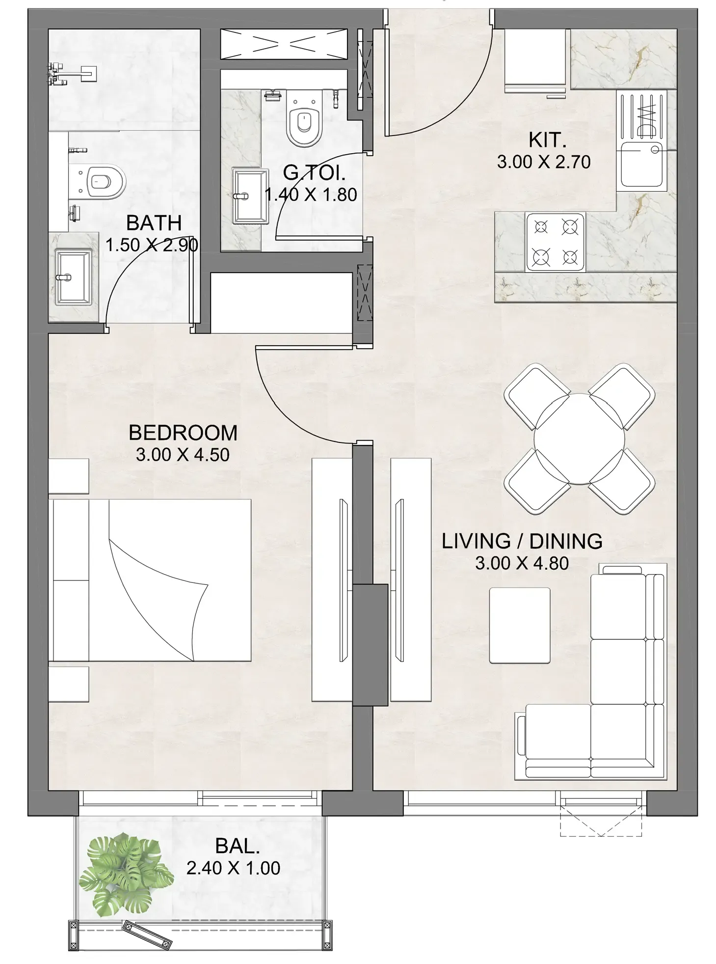 Floor plan — 1 BR