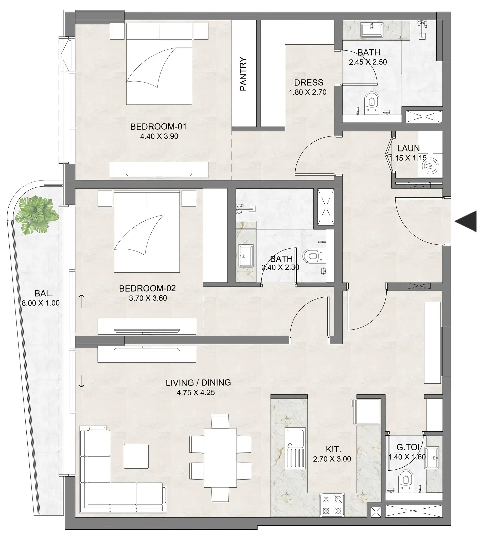 Floor plan — 2 BR