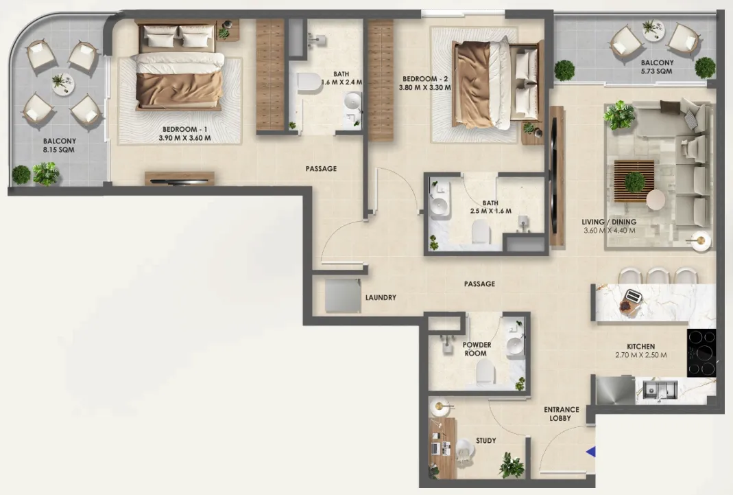 Floor plan — 2.5 BR