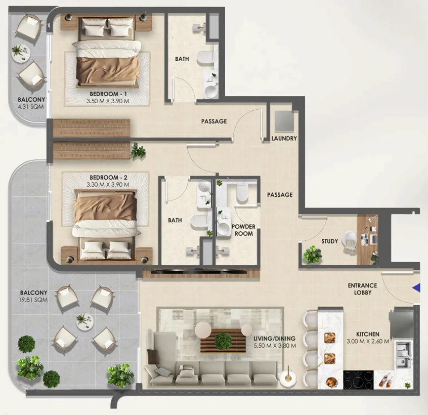 Floor plan — 2.5 BR