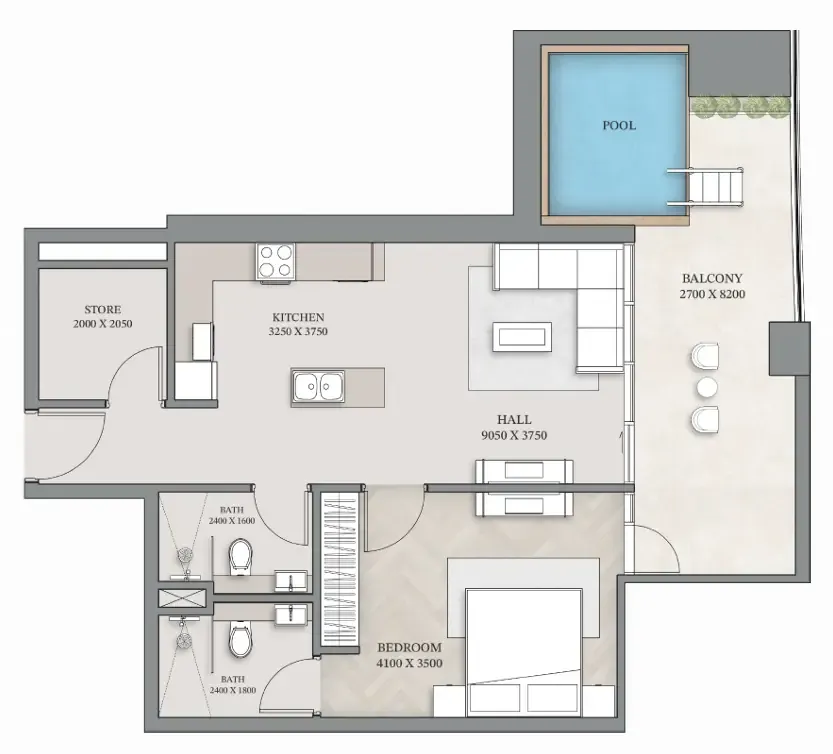 Floor plan — 1.5 BR