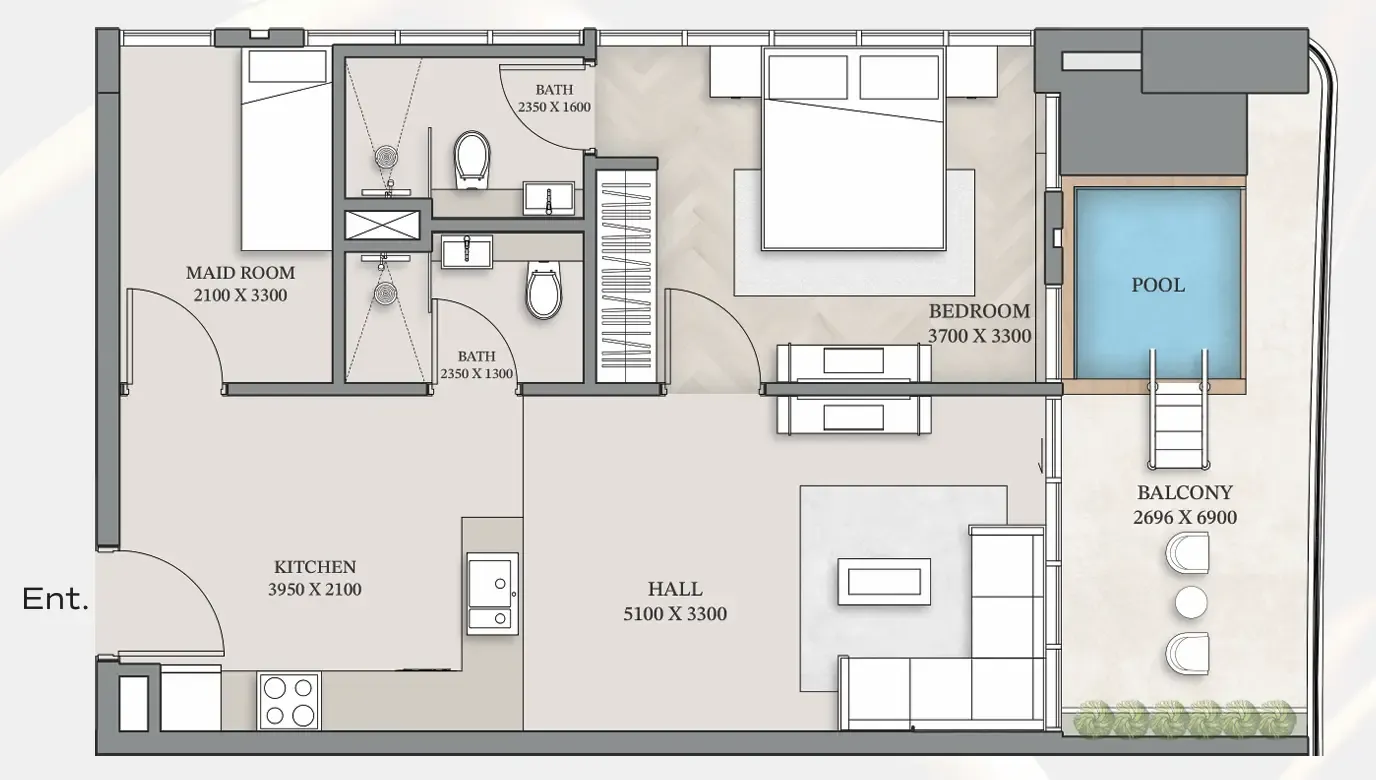 Floor plan — 1.5 BR