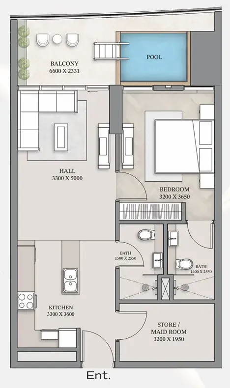 Floor plan — 1.5 BR