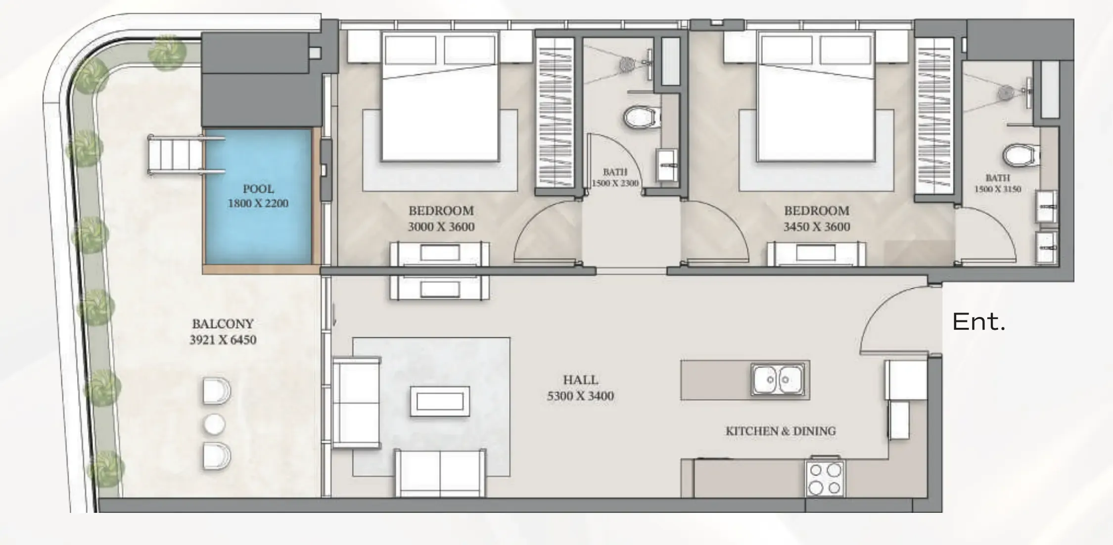 Floor plan — 2 BR