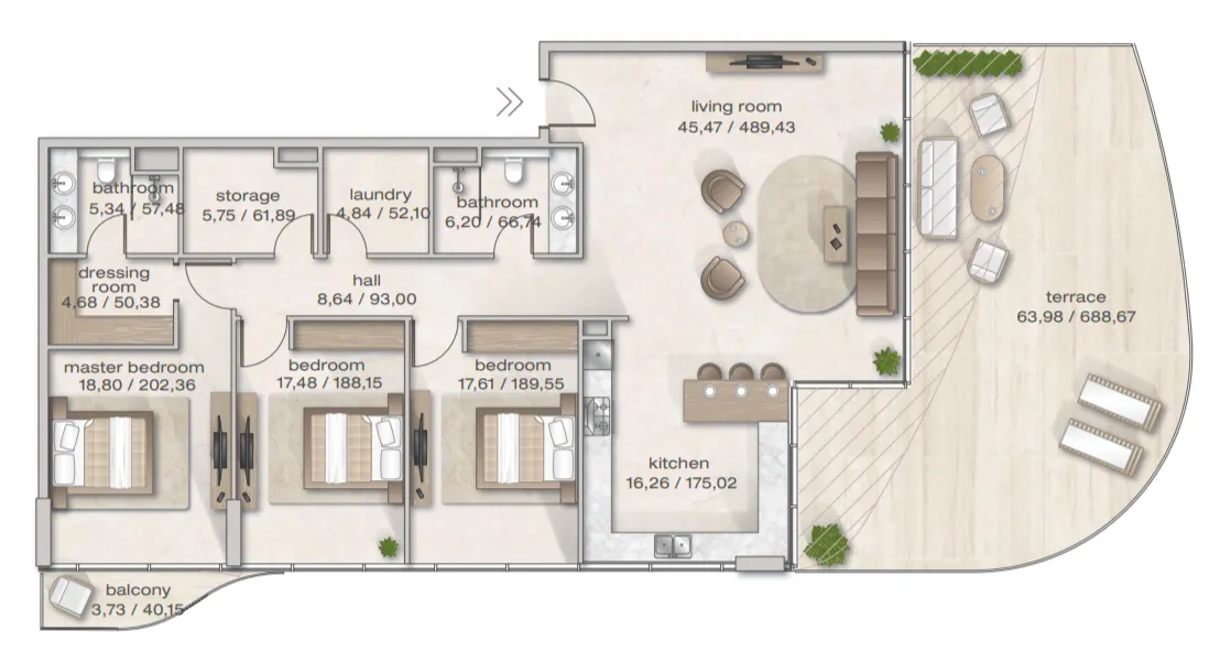 Floor plan — 3 BR