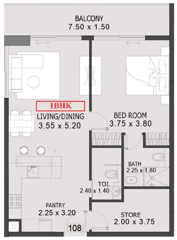 Floor plan — 1 BR