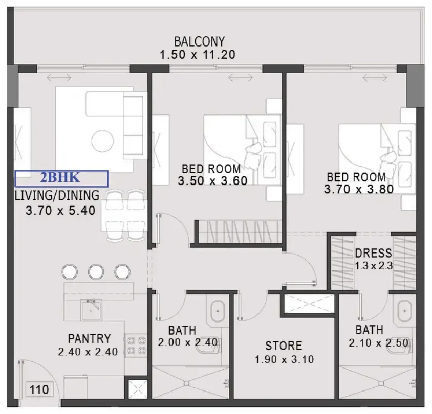Floor plan — 2 BR