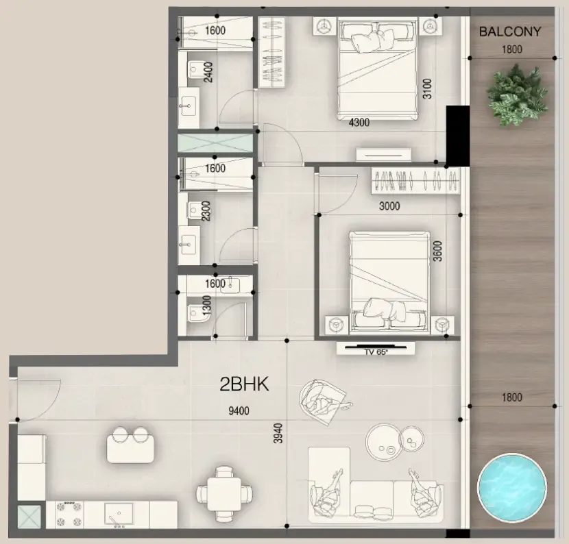 Floor plan — 2 BR