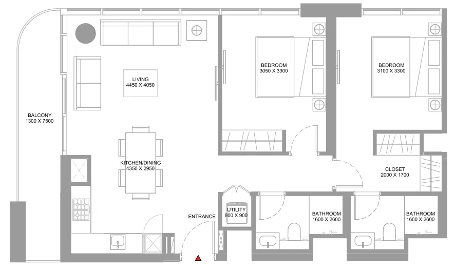 Floor plan — 2 BR