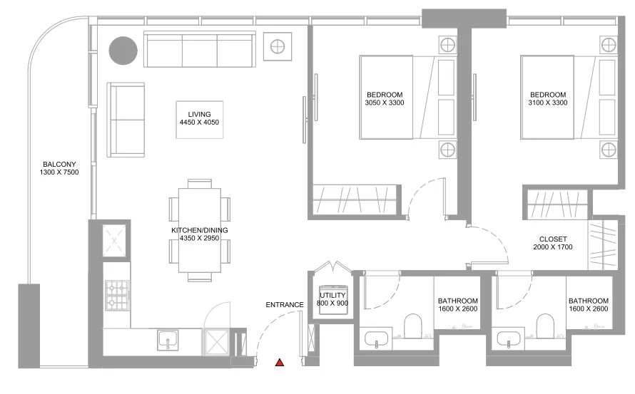 Floor plan — 2 BR