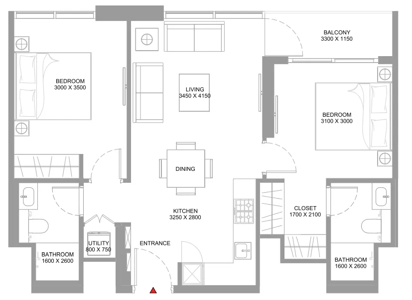 Floor plan — 2 BR
