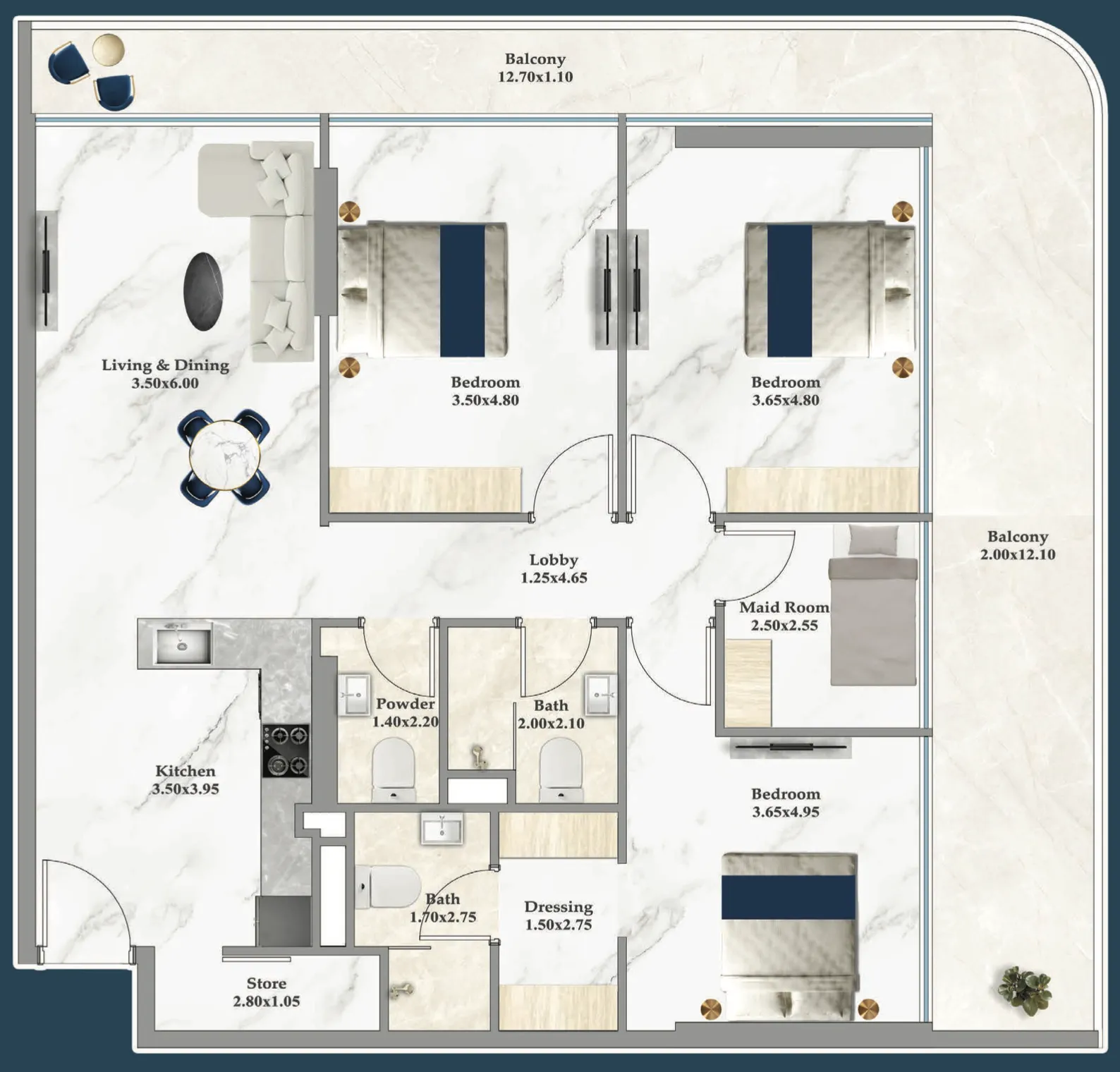 Floor plan — 3 BR