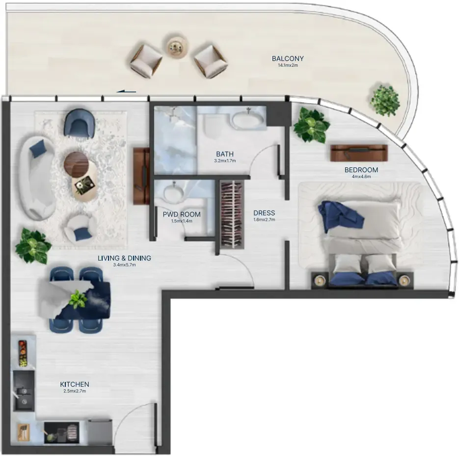 Floor plan — 1 BR