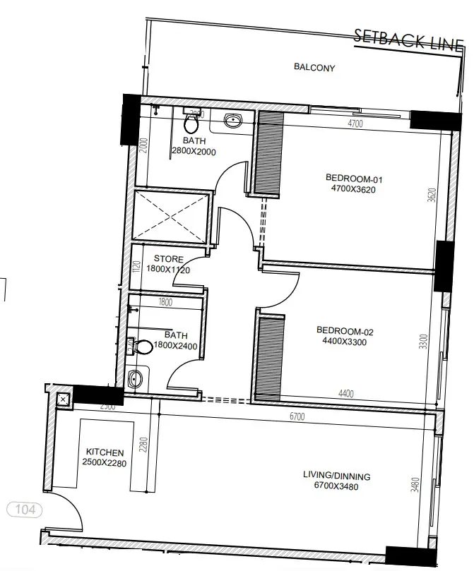 Floor plan — 2 BR
