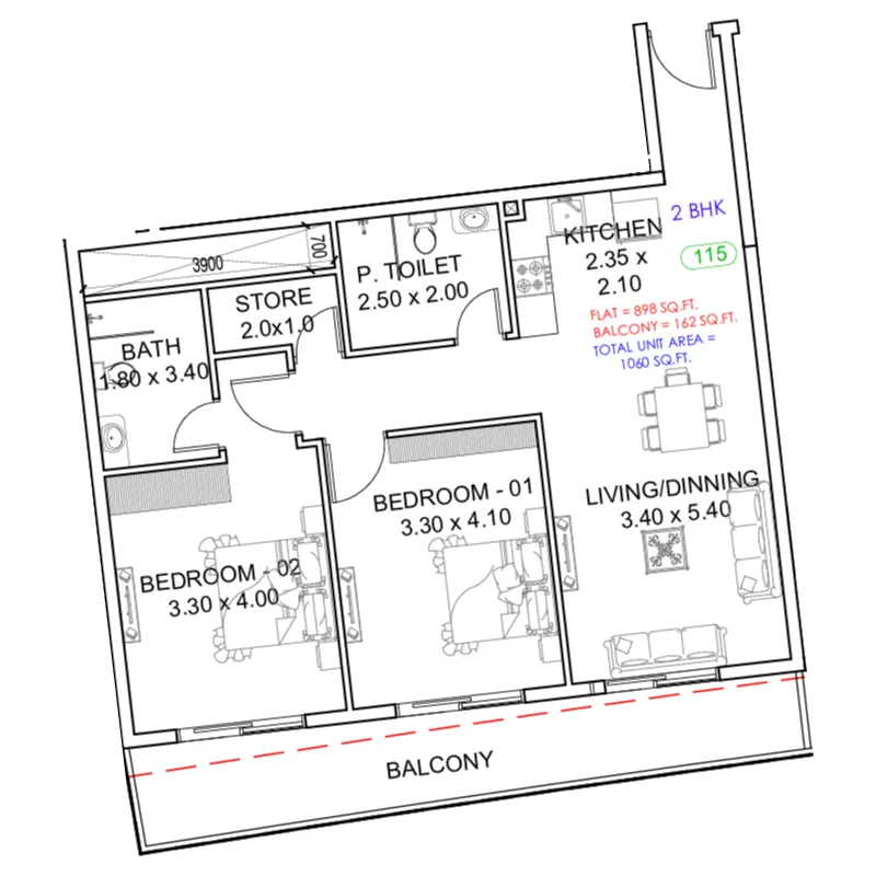 Floor plan — 2 BR