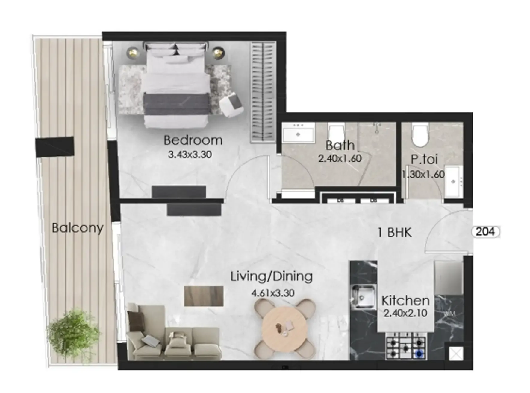 Floor plan — 1 BR