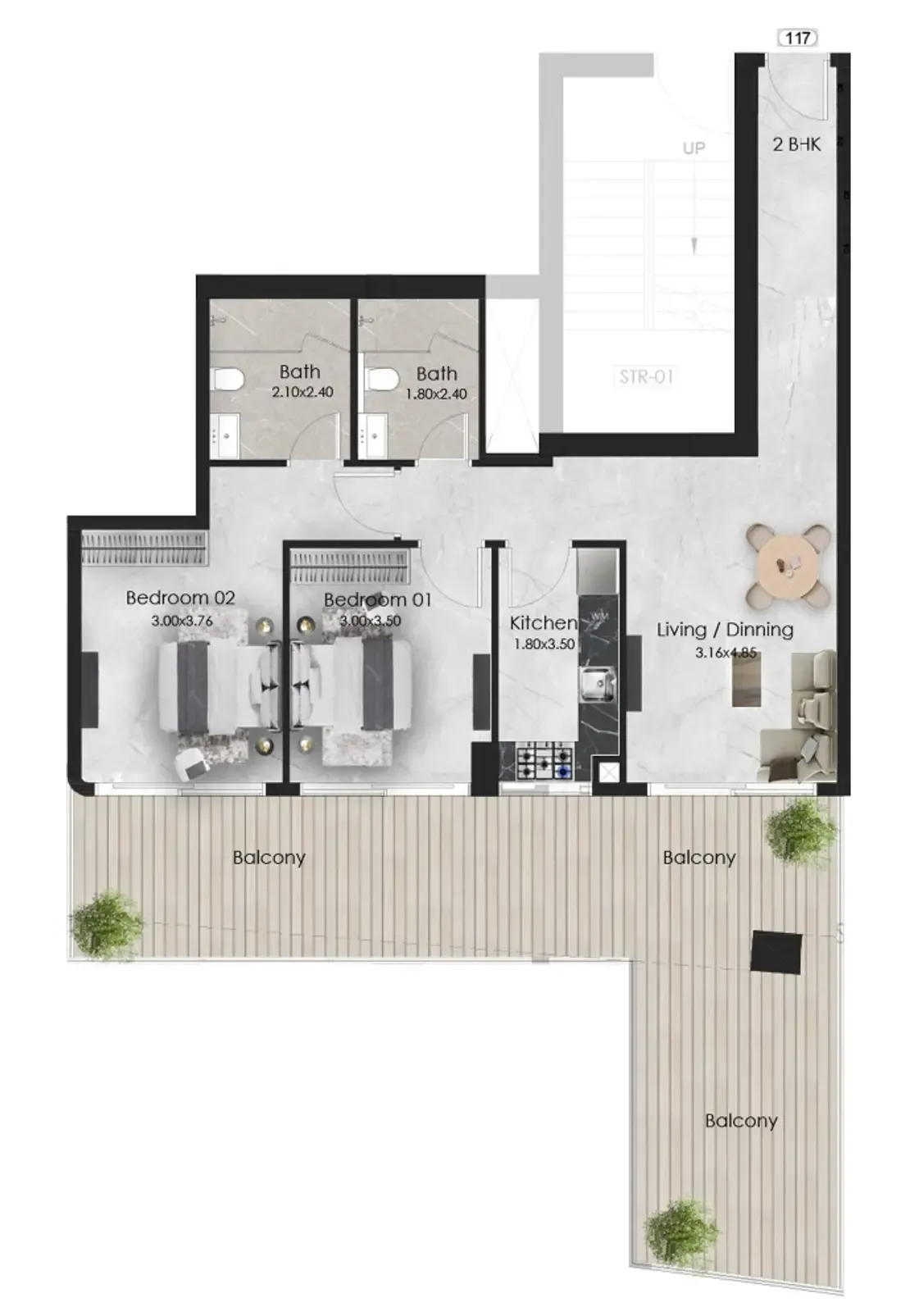 Floor plan — 2 BR