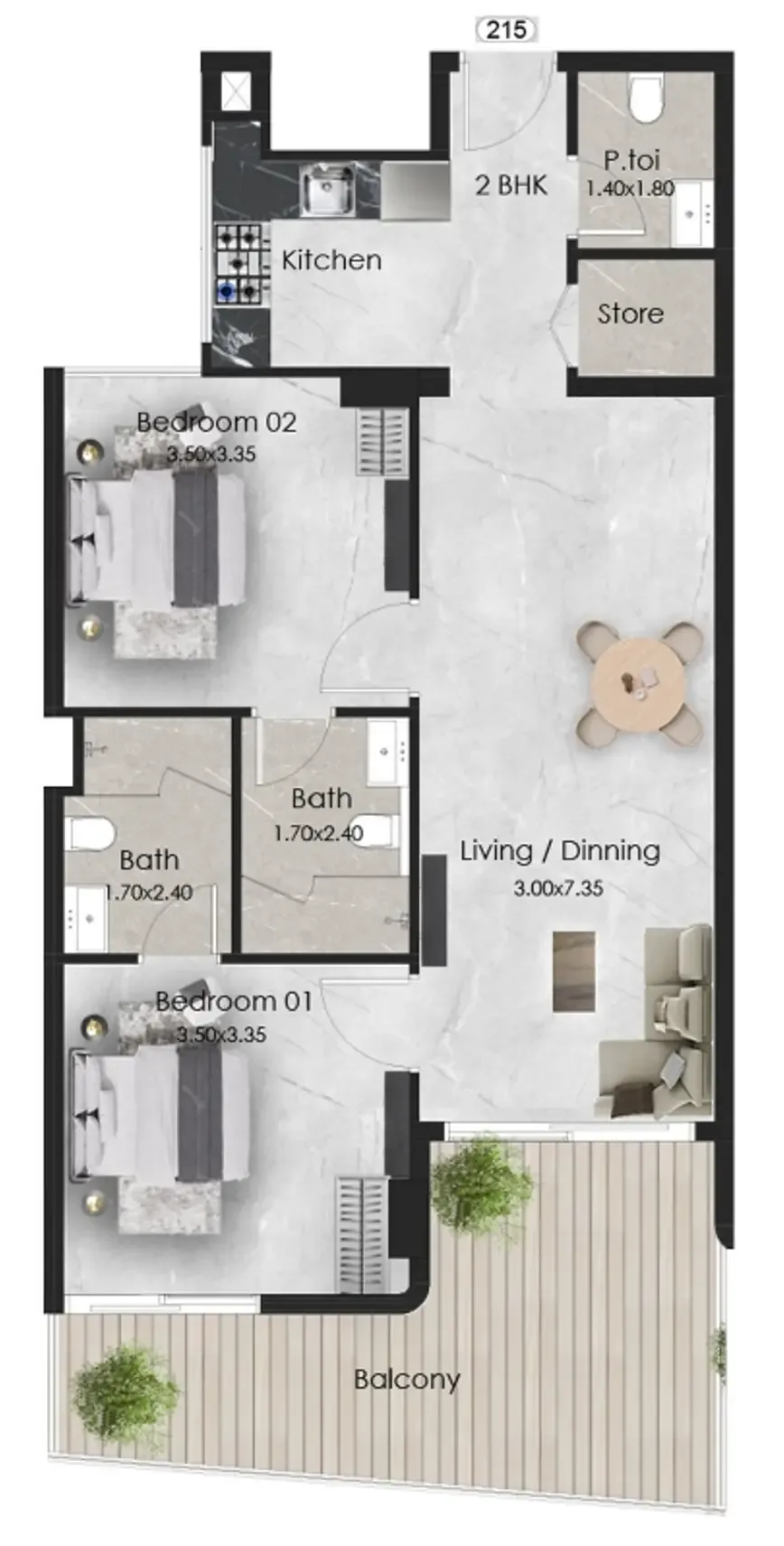 Floor plan — 2 BR