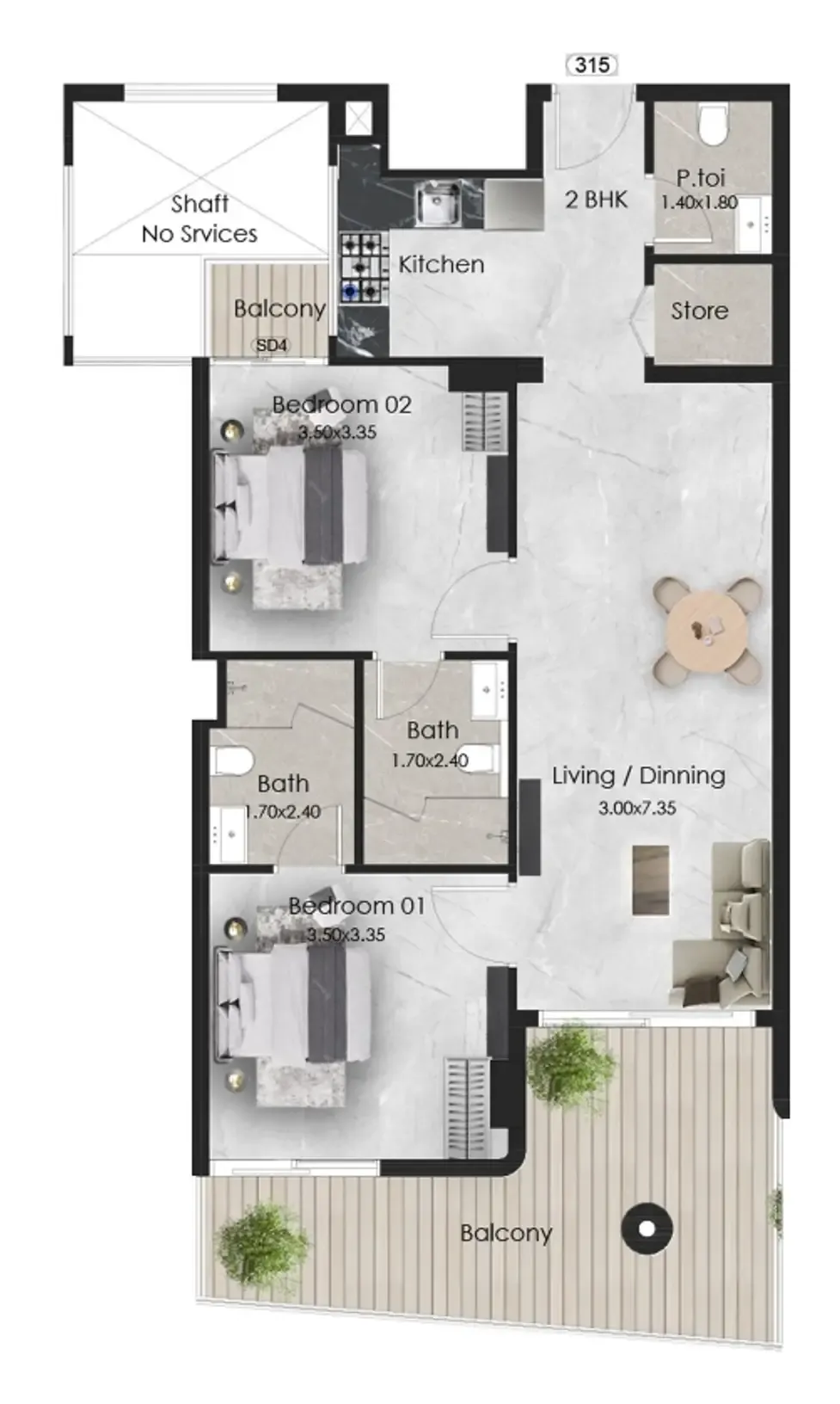 Floor plan — 2 BR