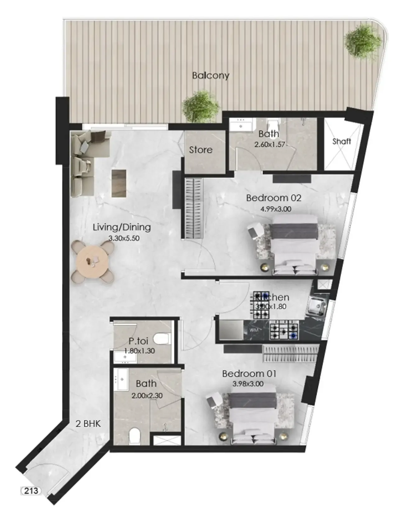 Floor plan — 2 BR