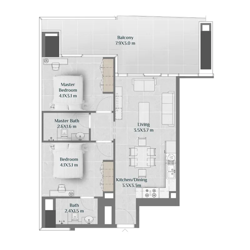 Floor plan — 2 BR
