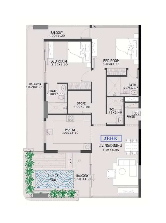 Floor plan — 2.5 BR