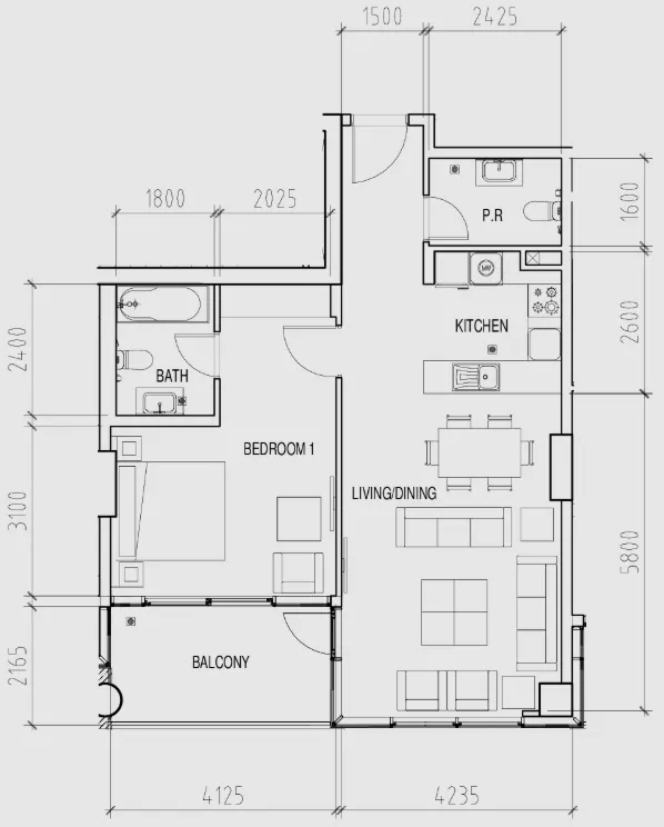 Floor plan — 1 BR