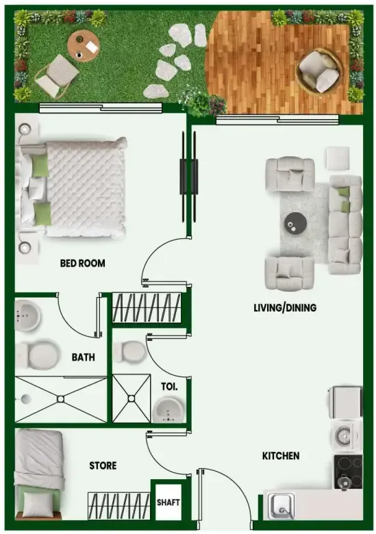 Floor plan — 1.5 BR